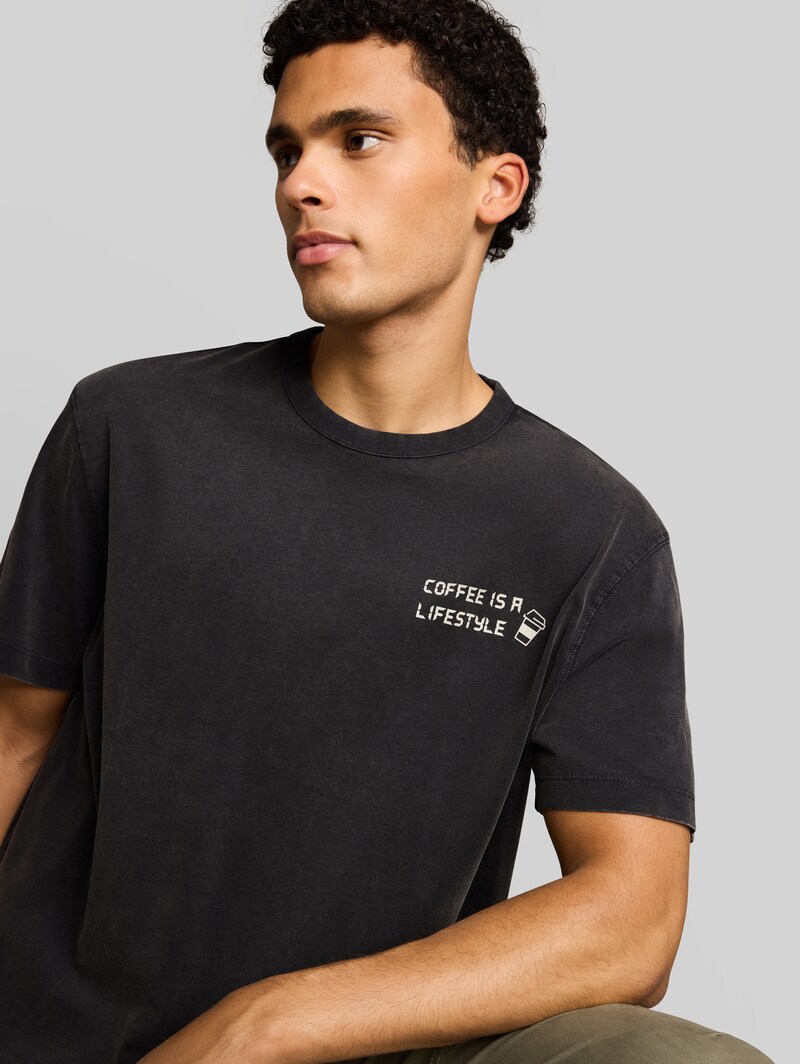 Tom Tailor Relaxed Fit T-Shirt mit Schriftzug - Coal Grey